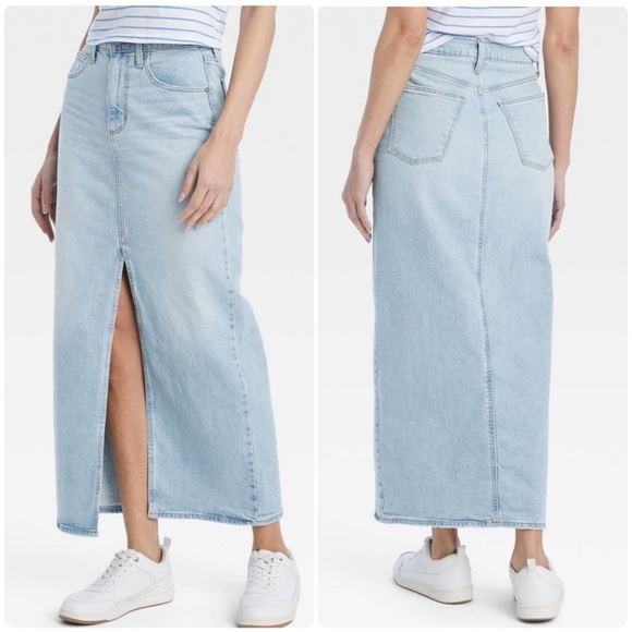 NEW Universal Thread Light Wash Front Slit Denim Maxi Skirt - Picture 1 of 10